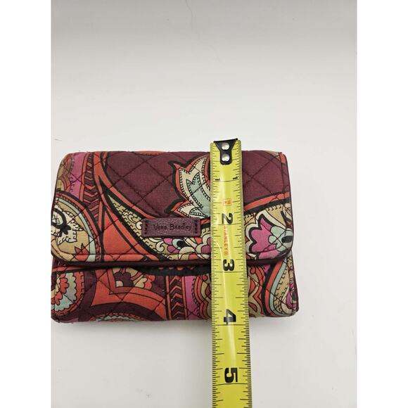 Vera Bradley Trifold Wallet Paisley Quilted Zip Coin ID Window Purple Red - Picture 5 of 9